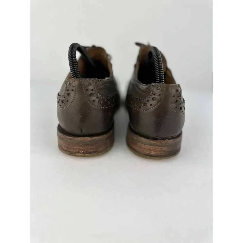 J.D. Fisk Mens Brown Leather Wingtip Oxford Lug Sole Brogue Shoes Size 9.5